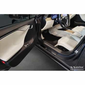 Seuils de porte en acier inoxydable noirs sur mesure pour Tesla Model S 2012-2016 & Facelift 2016 - 'Lines'