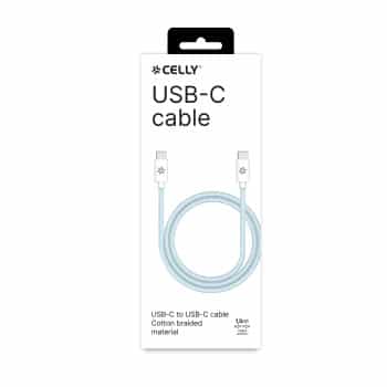 Celly USB-C > Câble USB-C Tressé en Coton 1,5 mètres Bleu