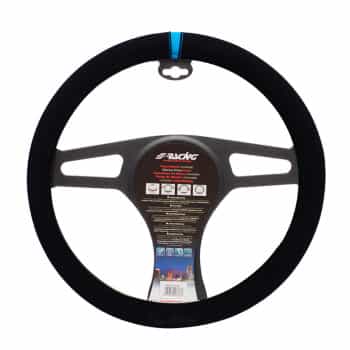 Simoni Racing Couvre Volant Look Carrera - Microfibre Noire + Marquage Bleu - 37-39cm