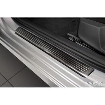 Seuils de porte en acier inoxydable noirs sur mesure pour Skoda Octavia IV Berline/Kombi 2020 - 'Lines' - 4 piè